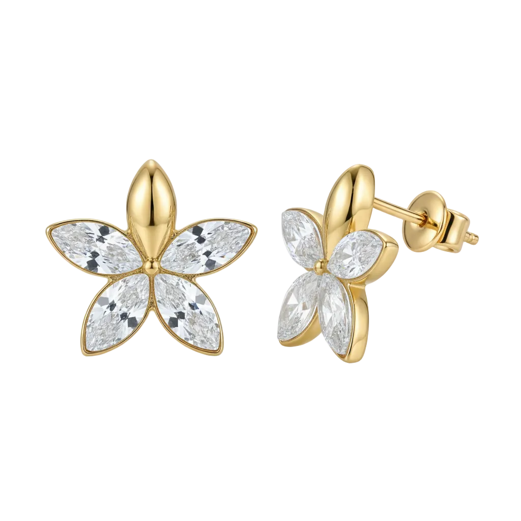 Orecchini a Lobo PETAL BLOOM – Design a Fiore con Punti Luce Multicolore in Acciaio Inox | Eldra Milano