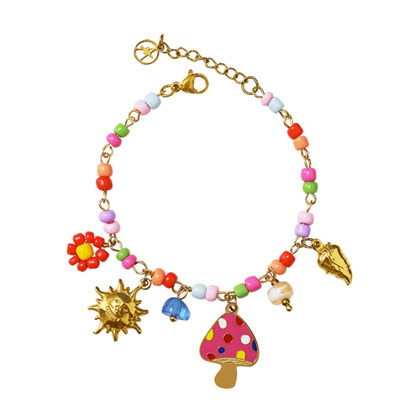 GLOW FANTASY BRACELET – Bracciale con Perline Colorate e Charms (Sole, Fiore, Fungo, Cuore) – Eldra Milano