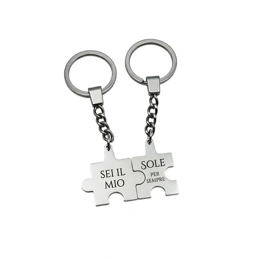 Set 2 Portachiavi PUZZLE CONNECTION – Portachiavi Incastro in Acciaio Inox Silver Personalizzabile