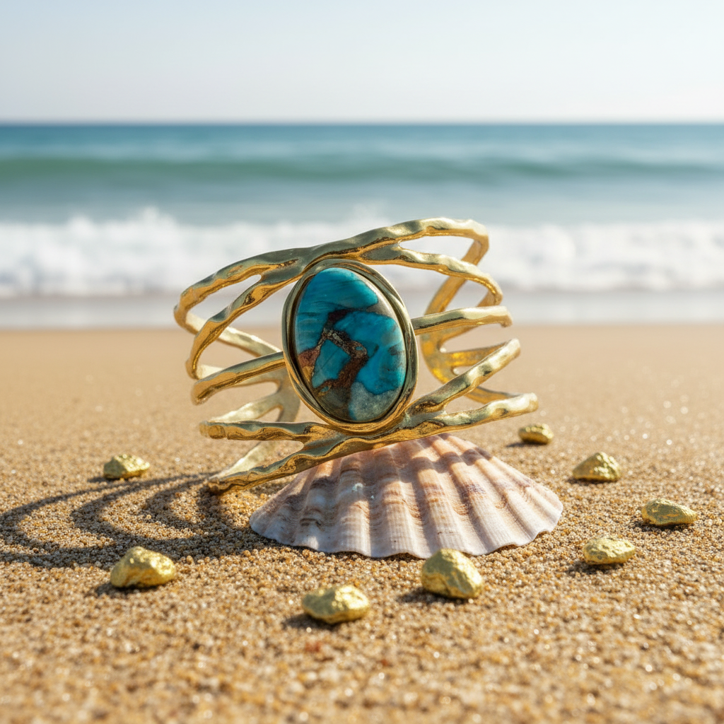 Bracciale Rigido TURQUOISE WAVE – Design a Fasce Ondulate e Pietra Turchese | Eldra Milano
