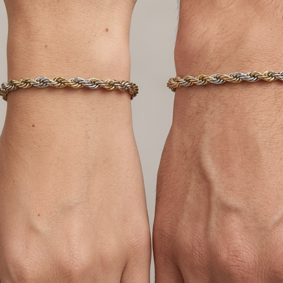 Bracciale "Rope" Bold Bicolor – Catena Intrecciata Oro e Argento in Acciaio Inox | Eldra Milano