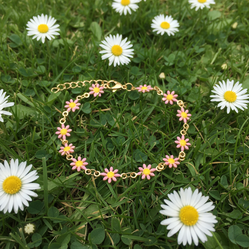 DAISY CHAIN BRACELET – Bracciale con Margherite Smaltate in Acciaio – Eldra Milano
