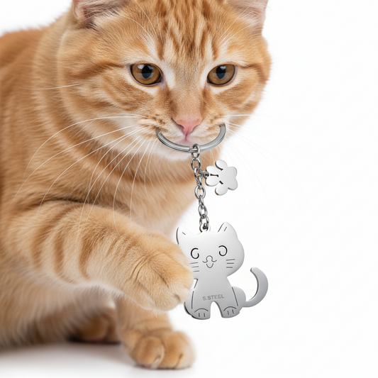 Portachiavi Cane in Acciaio Inox con Ciondolo Zampina - Accessorio Eldra Milano