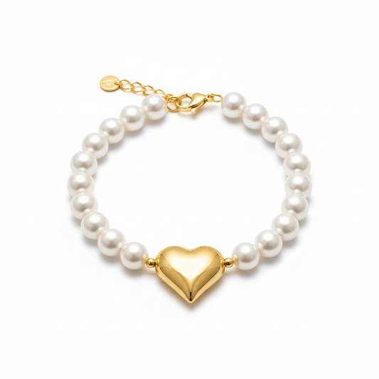 PEARL HEART – Bracciale con Perle e Cuore Centrale in Acciaio – Eldra Milano