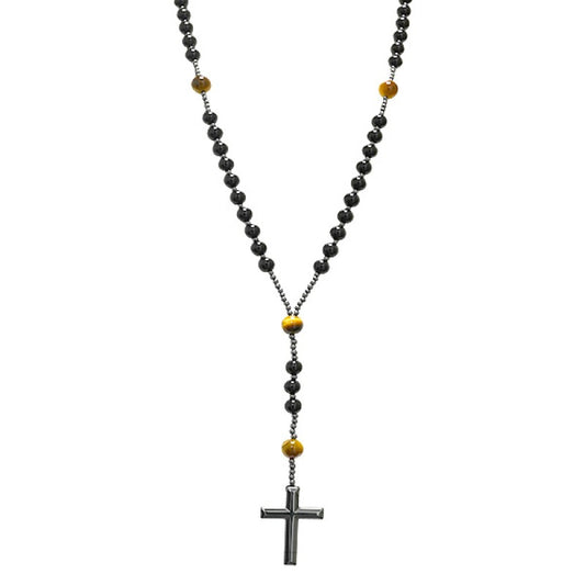 Collana Rosario SACRED EARTH | Lungo con Croce in Ematite e Pietre Naturali – Eldra Milano