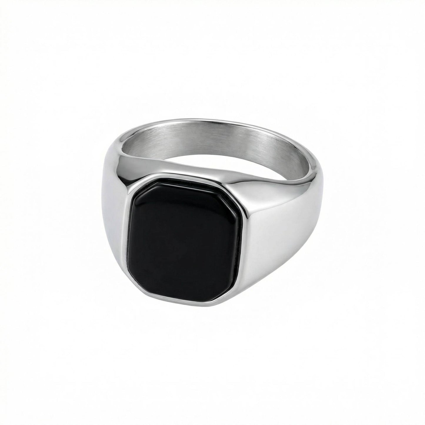 Anello "Nox" - Onice Nero & Acciaio Inox
