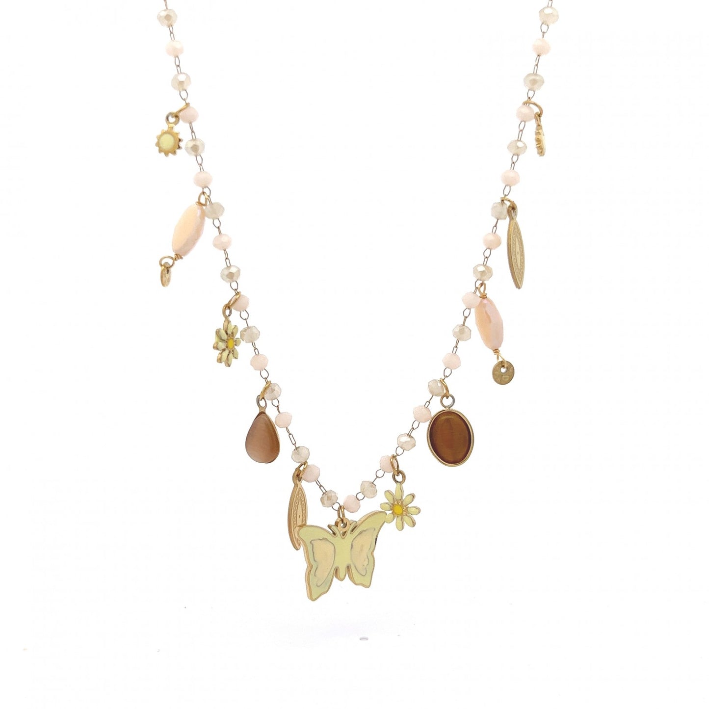 GLOW BUTTERFLY – Collana con Perline e Pendente Farfalla in Acciaio Colorato – Eldra Milano