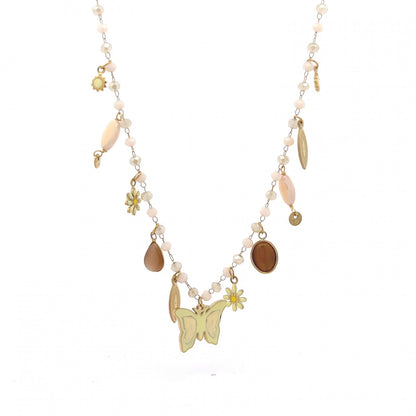 GLOW BUTTERFLY – Collana con Perline e Pendente Farfalla in Acciaio Colorato – Eldra Milano