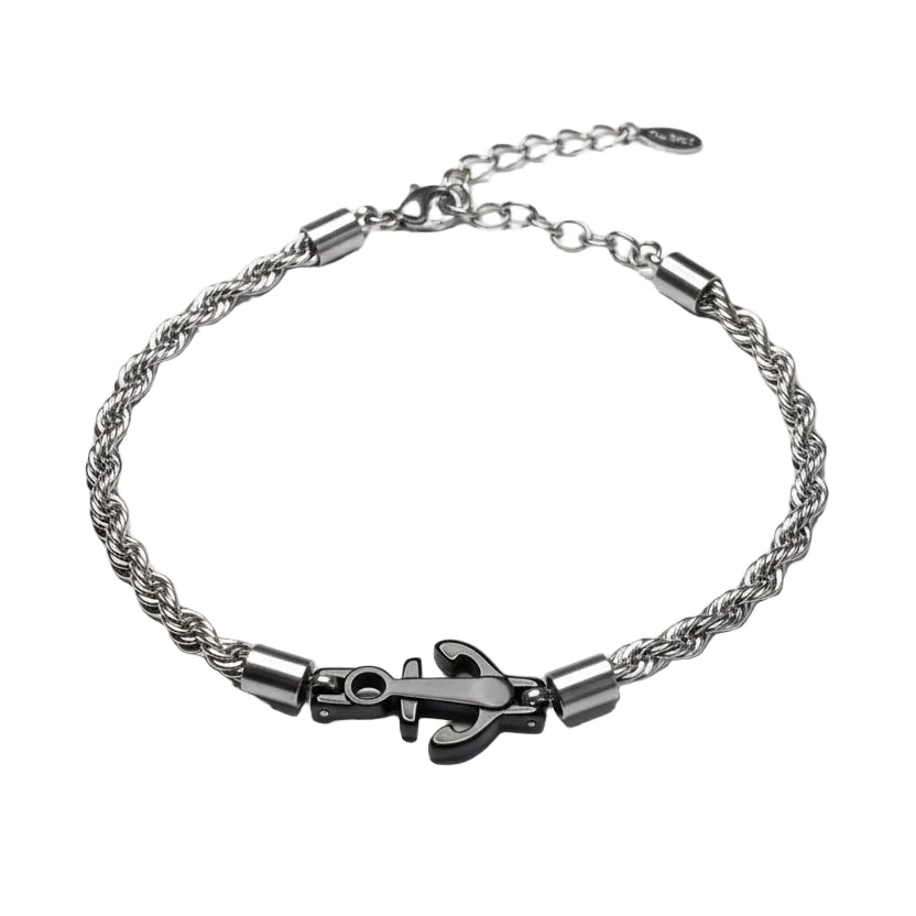 Bracciale OCEAN ROPE – Maglia a Corda con Ancora Brunita | Eldra Milano