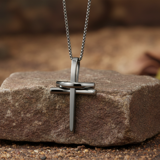 Collana ROSSO AMANTE Cross Dimension | Pendente Croce 3D in Acciaio Inox – Eldra Milano