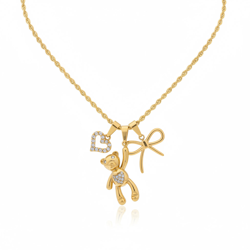 Collana Charm orso cuore e fiocco