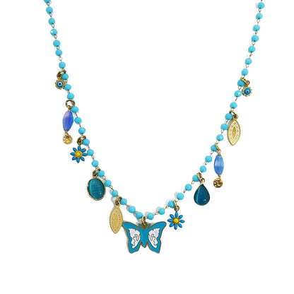GLOW BUTTERFLY – Collana con Perline e Pendente Farfalla in Acciaio Colorato – Eldra Milano