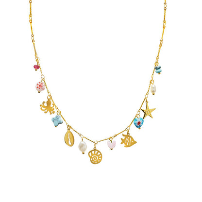 OCEAN TREASURE – Collana in Acciaio con Charms Marini, Perle e Pietre Colorate – Eldra Milano