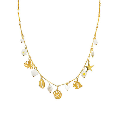 OCEAN TREASURE – Collana in Acciaio con Charms Marini, Perle e Pietre Colorate – Eldra Milano