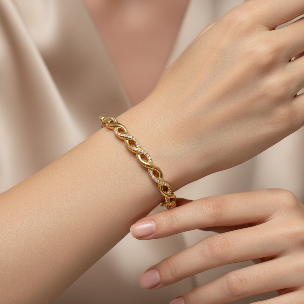 Bracciale rigido Intreccio luminoso con zirconi