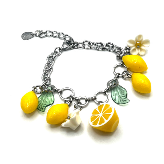Bracciale CAPRI LEMONS | Catena in Acciaio Inox con Limoni e Fiori in Resina – Eldra Milano