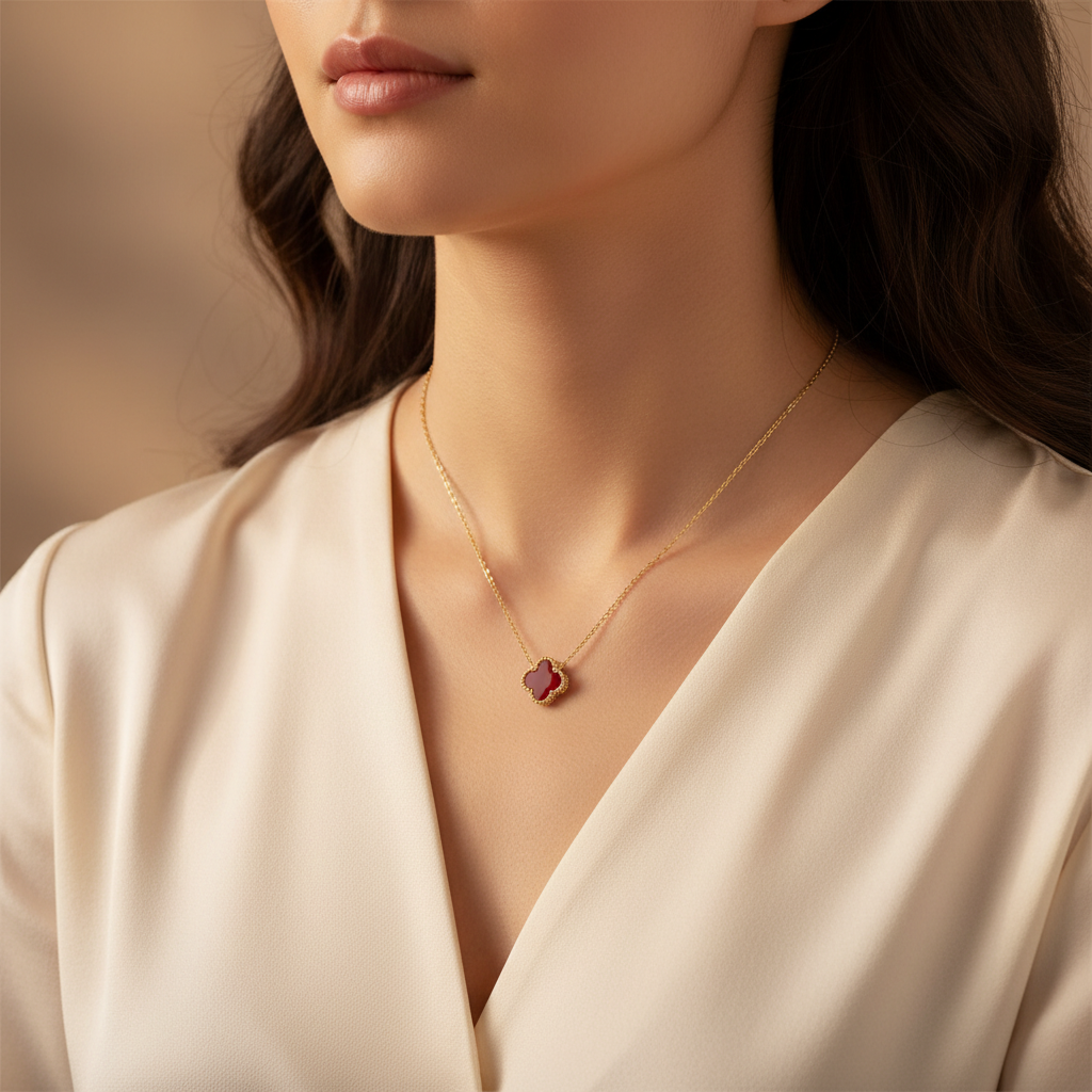 Collana con quadrifoglio pendente con pietra