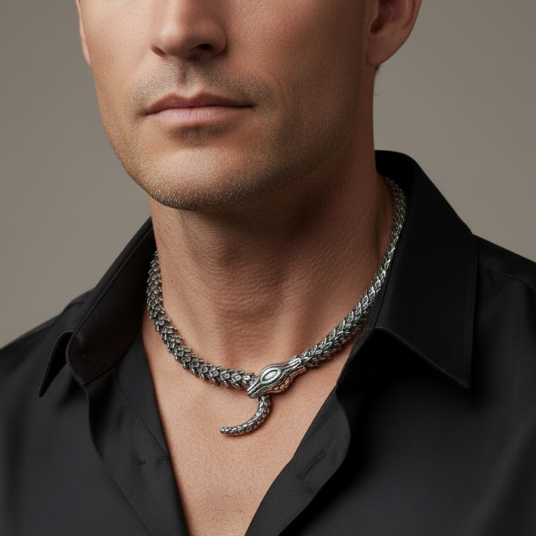 Collana SERPENT SCALE Silver | Acciaio Inox Massiccio Punk Style