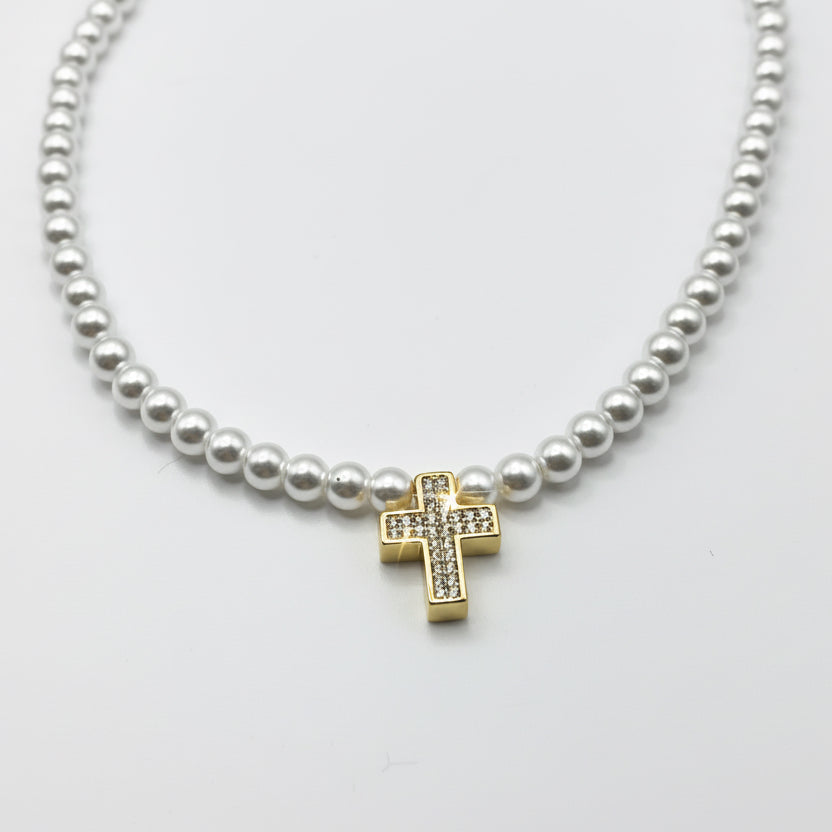 Collana PEARL GLAM | Perle e Pendenti in Acciaio Inox & Strass – Eldra Milano