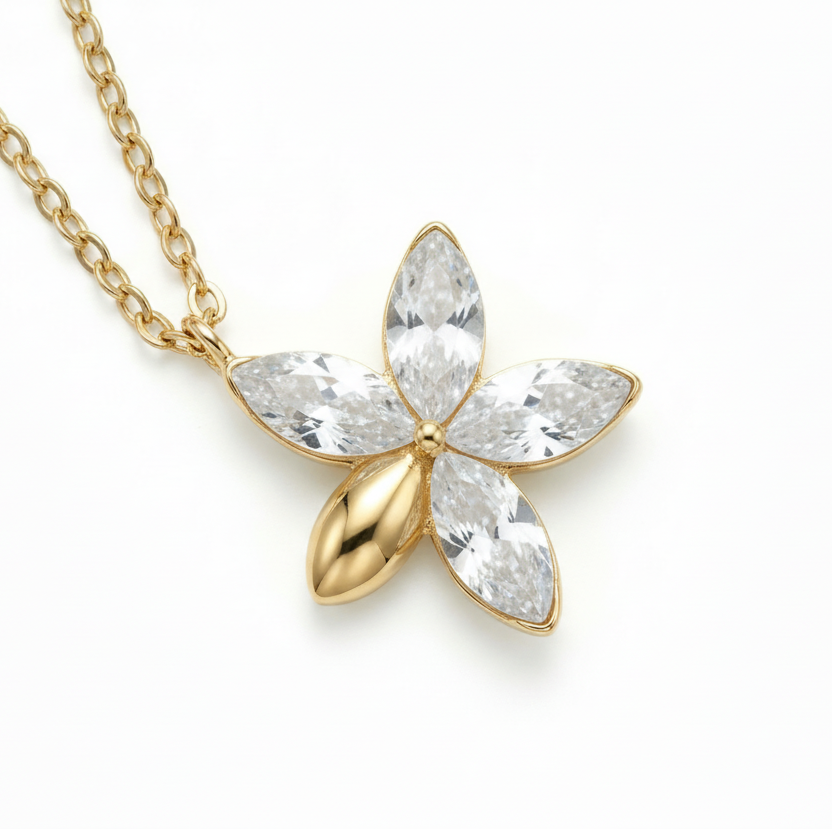Collana PETAL BLOOM – Pendente a Fiore con Punti Luce Multicolore in Acciaio Inox | Eldra Milano