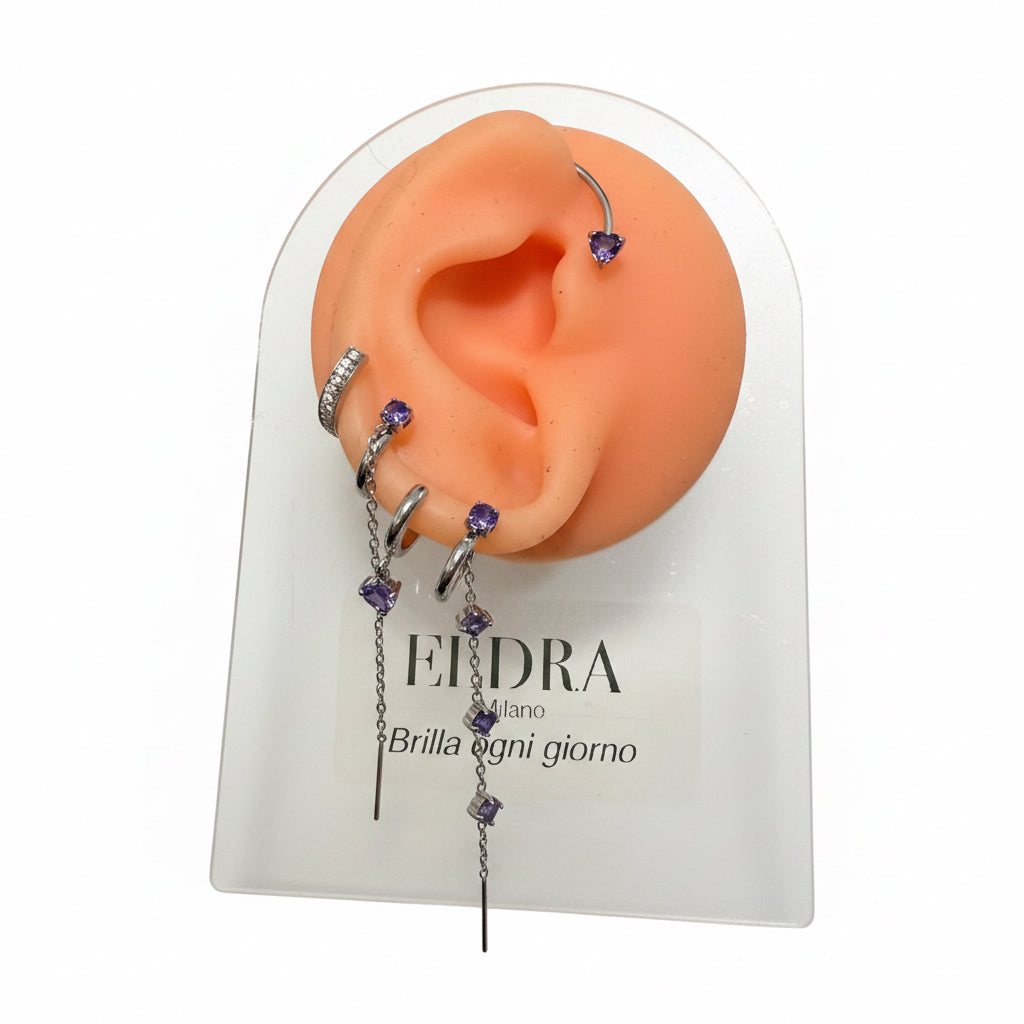 Orecchino cuoricino Ear Crawler Threader / A catena pendente