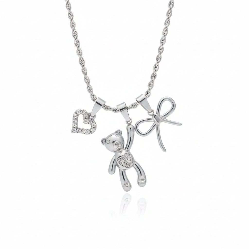 Collana Charm orso cuore e fiocco