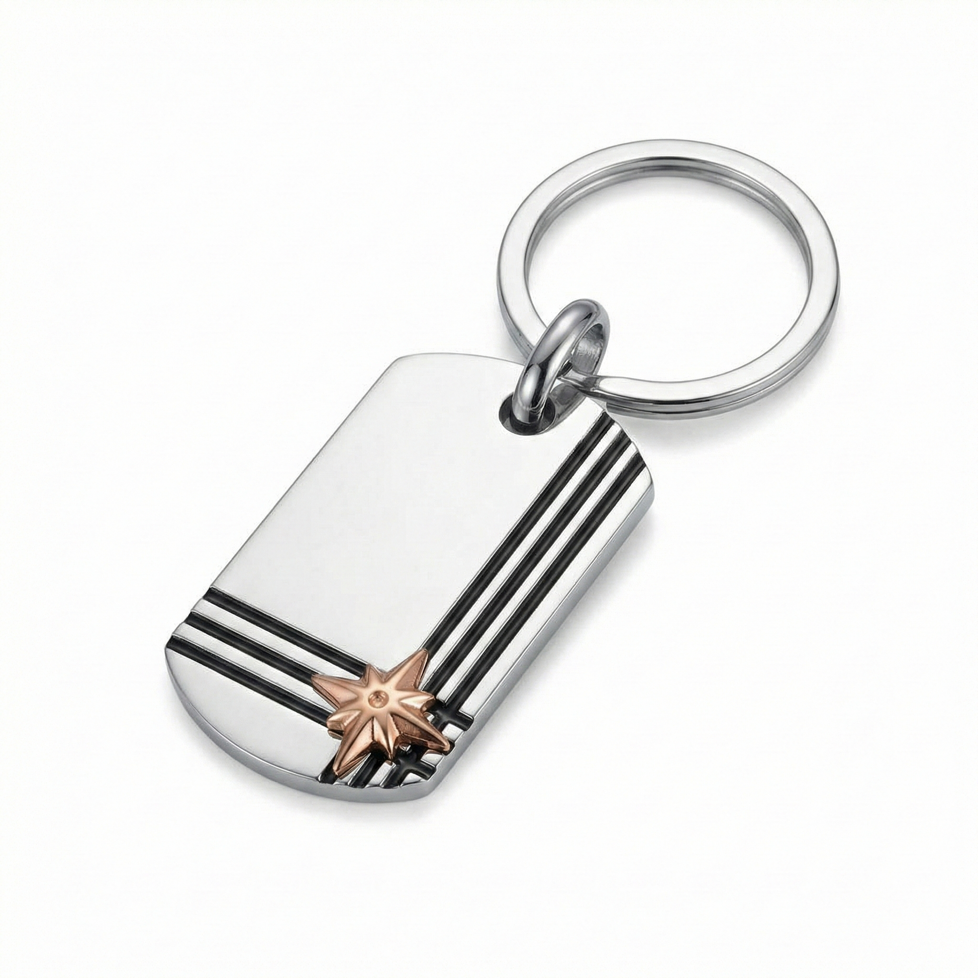 Portachiavi ROSA DEI VENTI | Pendente in Acciaio Inox con Dettaglio Rose Gold – Eldra Milano