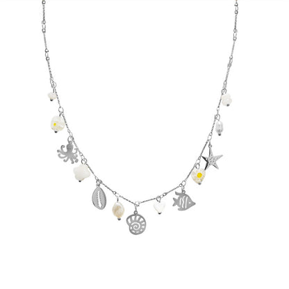 OCEAN TREASURE – Collana in Acciaio con Charms Marini, Perle e Pietre Colorate – Eldra Milano