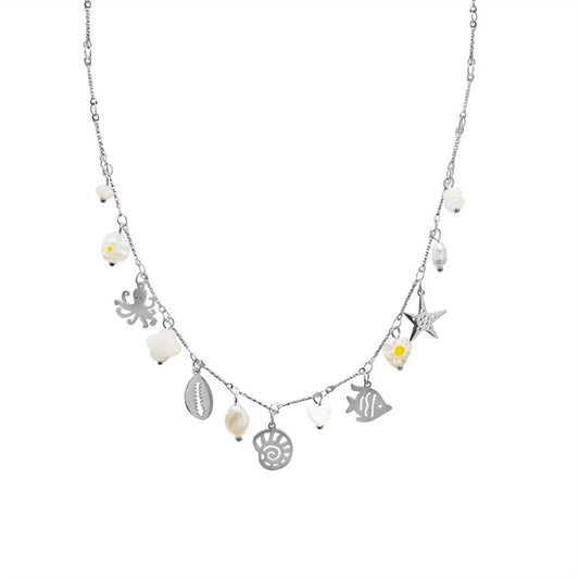 OCEAN TREASURE – Collana in Acciaio con Charms Marini, Perle e Pietre Colorate – Eldra Milano