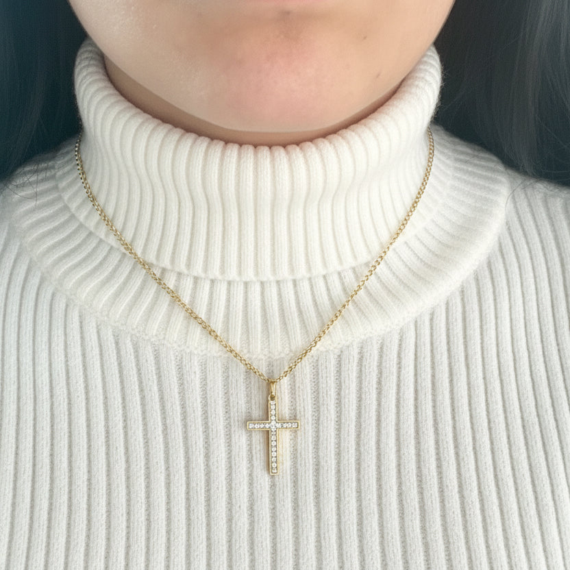 SET CROSS DEVOTION Gold | Collana Shine Cross & Bracciale Side Cross in Acciaio Inox – Eldra Milano
