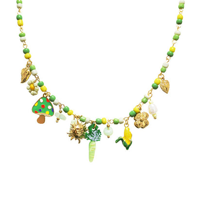 GLOW FANTASY – Collana con Perline Multicolore e Charms (Sole, Fiore, Fungo, Mais) – Eldra Milano