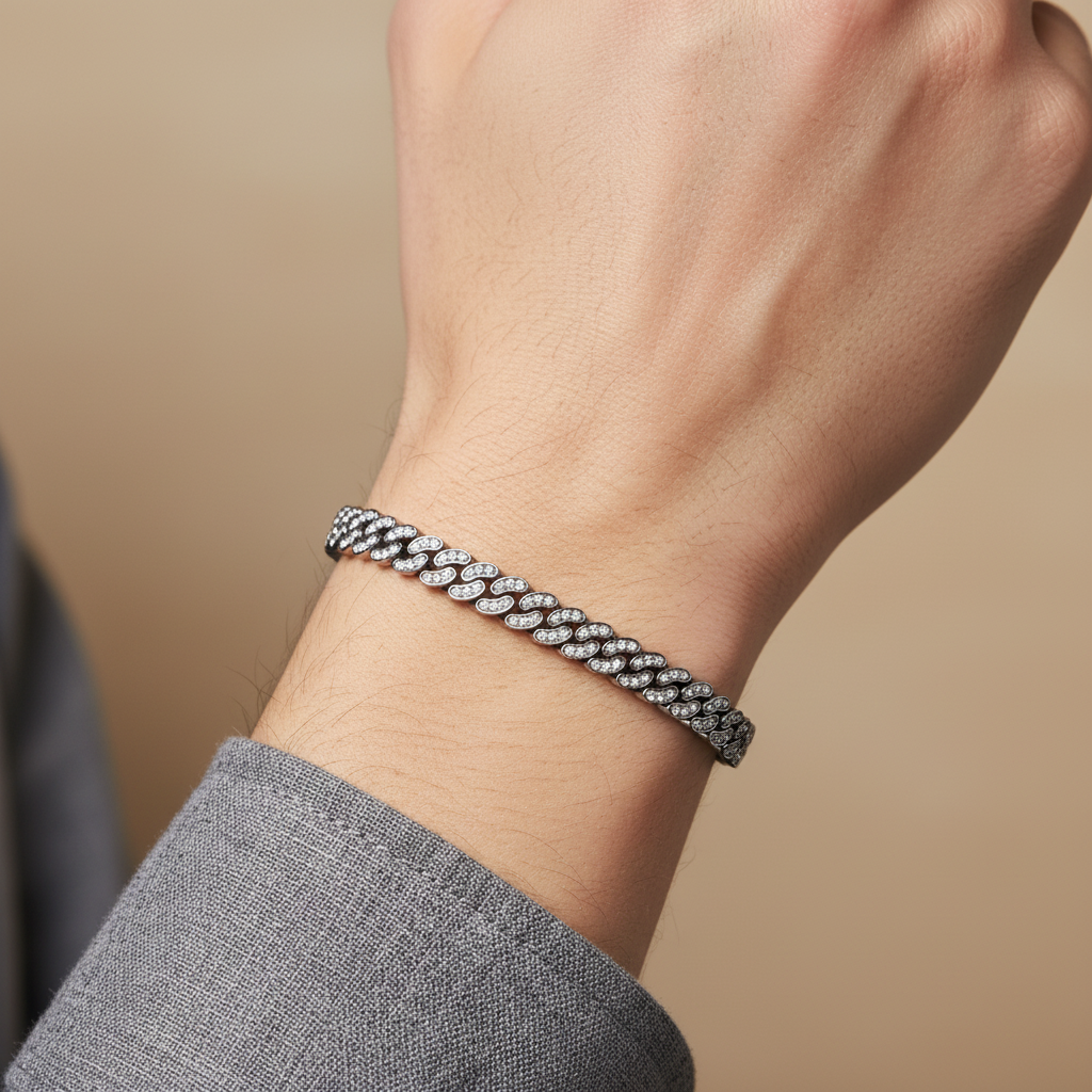 Light cuban bracciale con zirconi