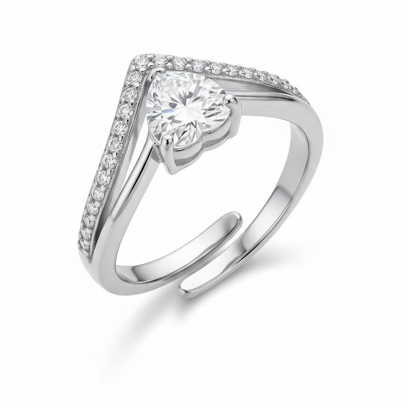 Anello ROMANCE HEART – Regolabile a V con Cuore e Zirconi | Eldra Milano