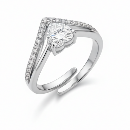 Anello ROMANCE HEART – Regolabile a V con Cuore e Zirconi | Eldra Milano