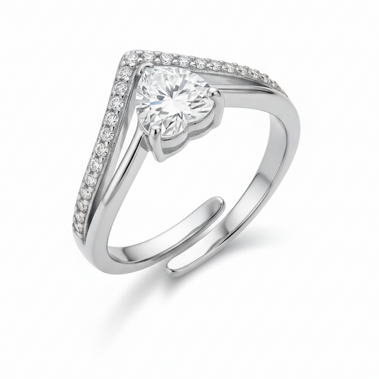 Anello ROMANCE HEART – Regolabile a V con Cuore e Zirconi | Eldra Milano