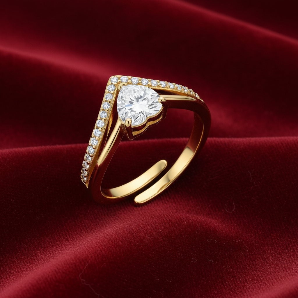 Anello ROMANCE HEART – Regolabile a V con Cuore e Zirconi | Eldra Milano