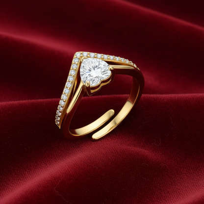Anello ROMANCE HEART – Regolabile a V con Cuore e Zirconi | Eldra Milano