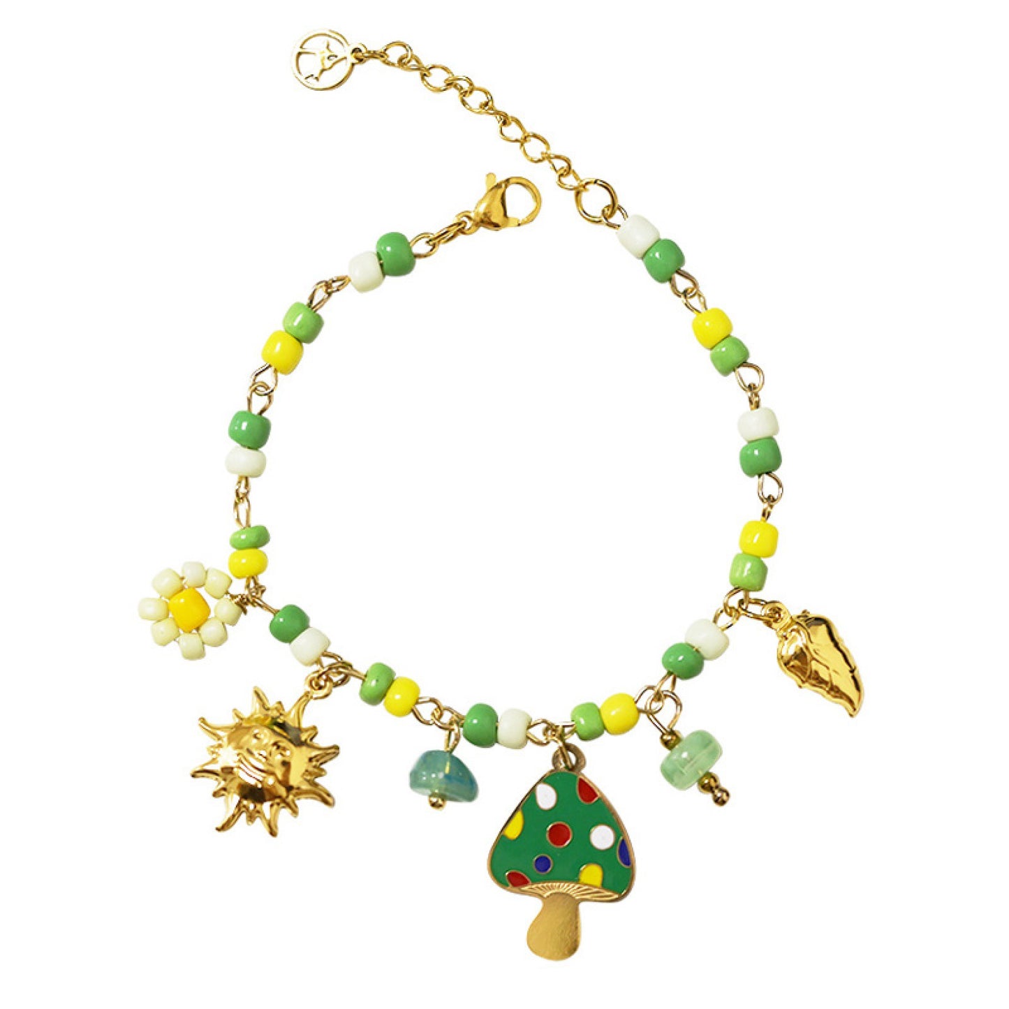 GLOW FANTASY BRACELET – Bracciale con Perline Colorate e Charms (Sole, Fiore, Fungo, Cuore) – Eldra Milano