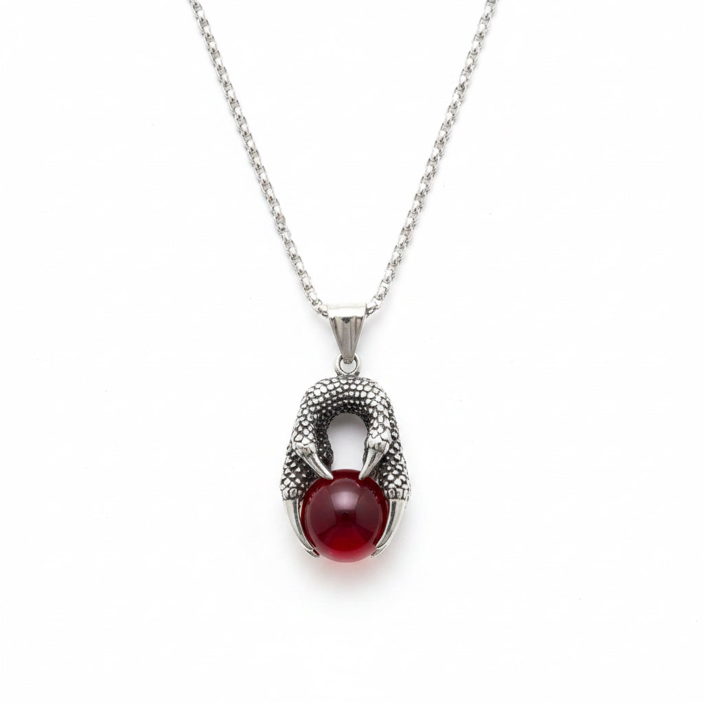 Collana zampe di drago con cristallo rosso