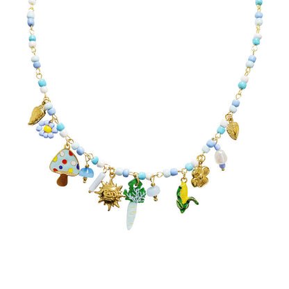 GLOW FANTASY – Collana con Perline Multicolore e Charms (Sole, Fiore, Fungo, Mais) – Eldra Milano