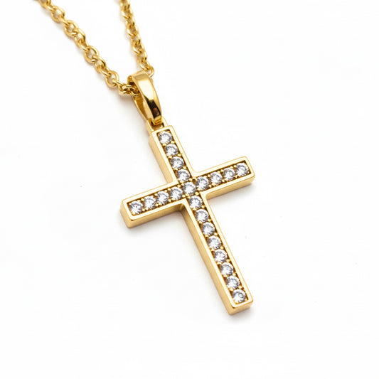 SET CROSS DEVOTION Gold | Collana Shine Cross & Bracciale Side Cross in Acciaio Inox – Eldra Milano