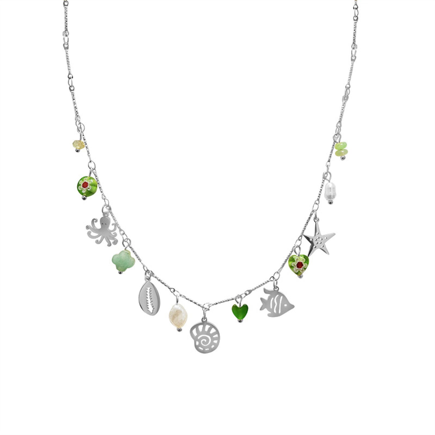OCEAN TREASURE – Collana in Acciaio con Charms Marini, Perle e Pietre Colorate – Eldra Milano