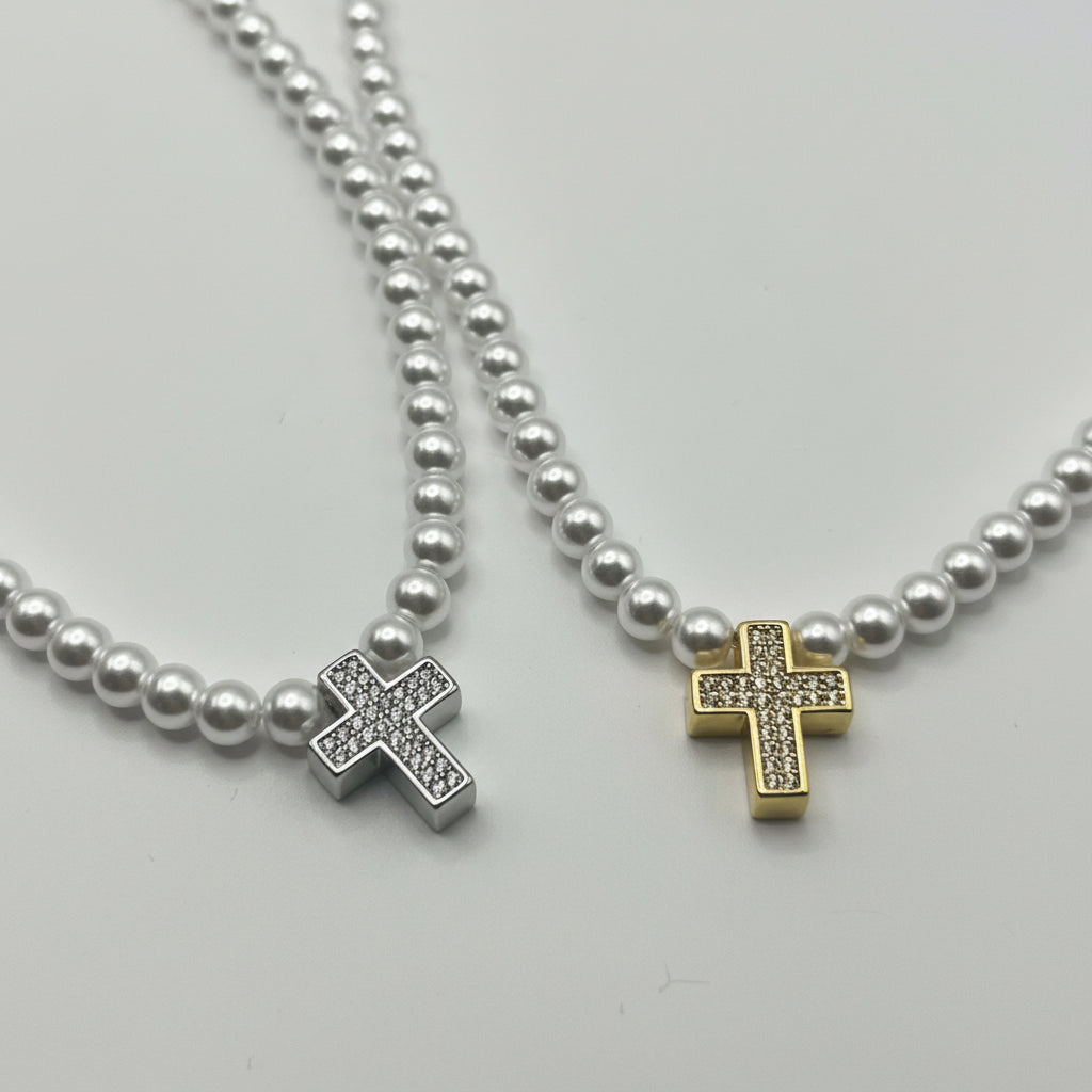 Collana PEARL GLAM | Perle e Pendenti in Acciaio Inox & Strass – Eldra Milano