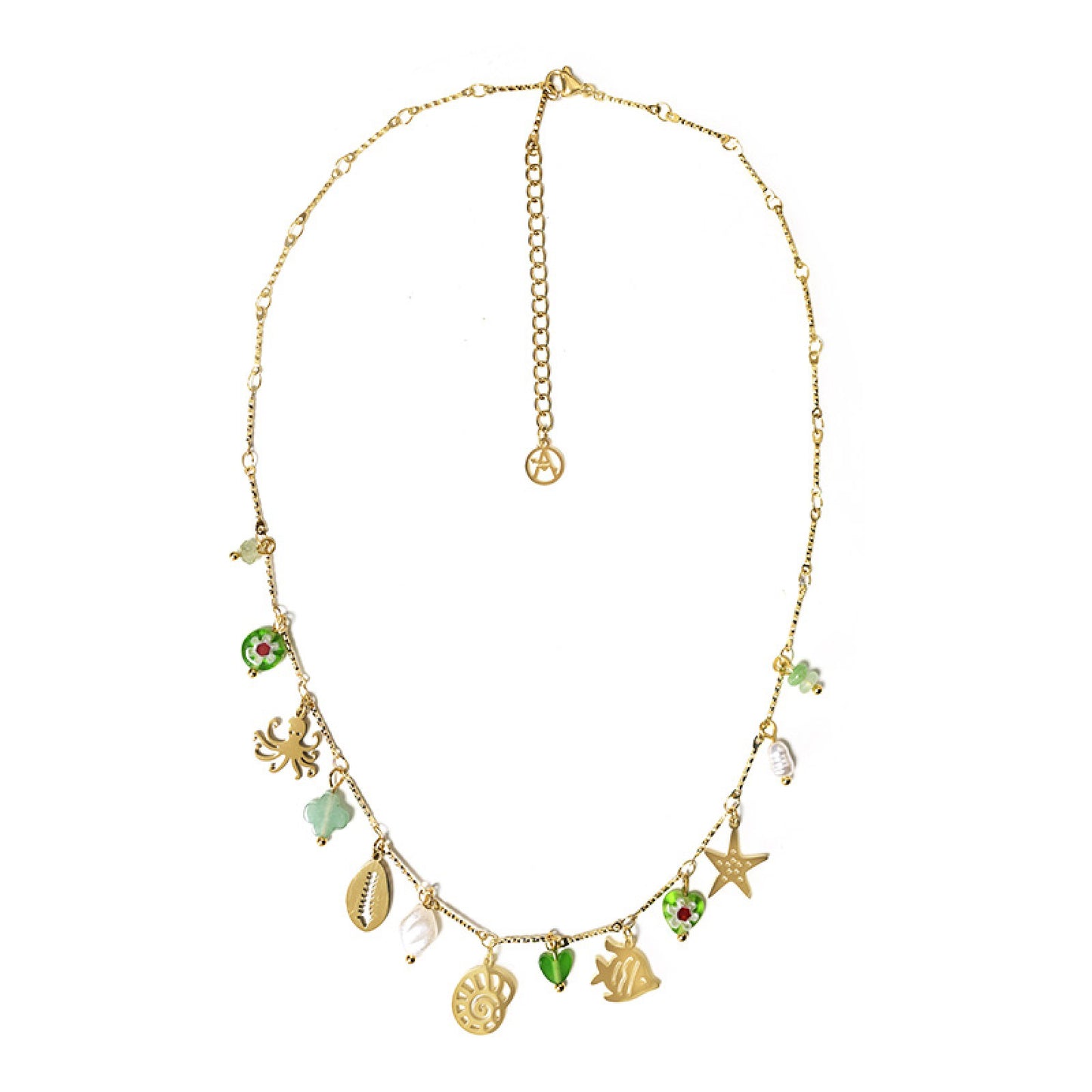 OCEAN TREASURE – Collana in Acciaio con Charms Marini, Perle e Pietre Colorate – Eldra Milano