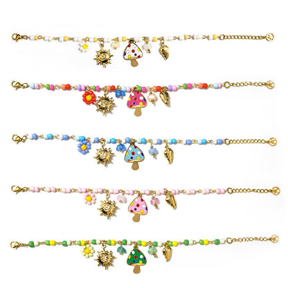 GLOW FANTASY BRACELET – Bracciale con Perline Colorate e Charms (Sole, Fiore, Fungo, Cuore) – Eldra Milano