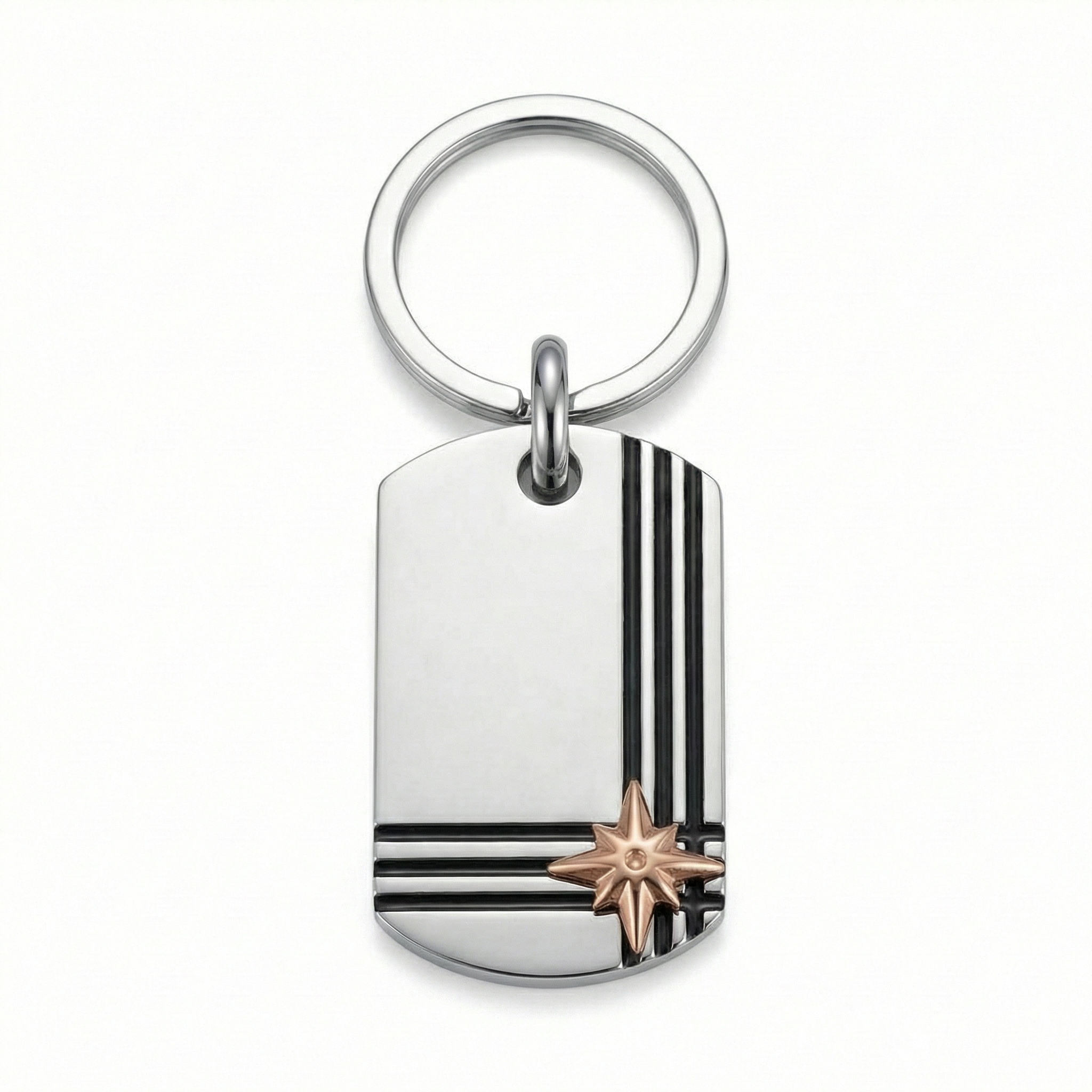 Portachiavi ROSA DEI VENTI | Pendente in Acciaio Inox con Dettaglio Rose Gold – Eldra Milano