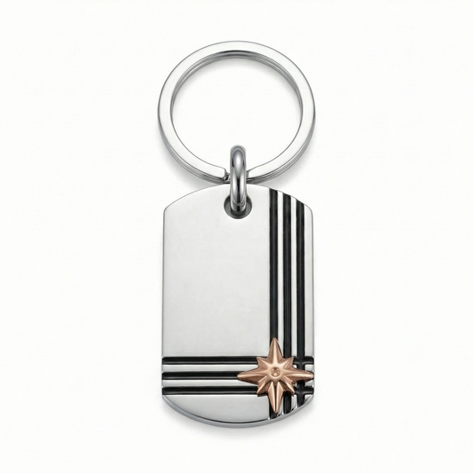 Portachiavi ROSA DEI VENTI | Pendente in Acciaio Inox con Dettaglio Rose Gold – Eldra Milano