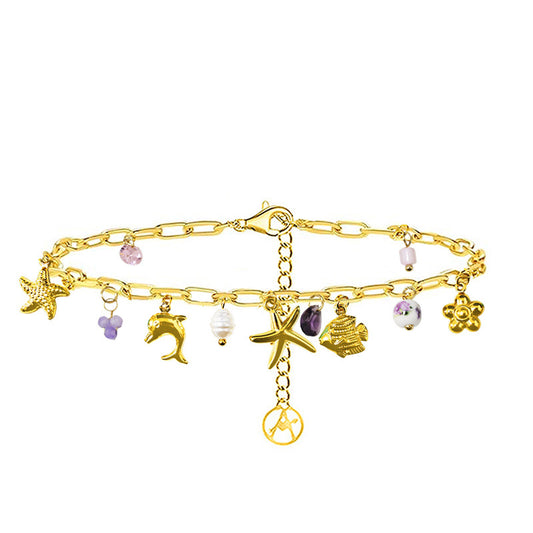 GLOW OCEAN BRACELET – Bracciale Marittimo con Charms Stella, Pesce, Delfino e Pietre – Eldra Milano