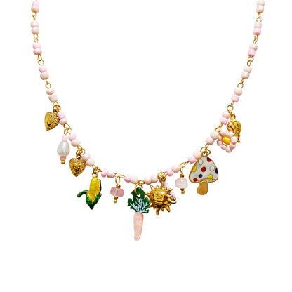 GLOW FANTASY – Collana con Perline Multicolore e Charms (Sole, Fiore, Fungo, Mais) – Eldra Milano