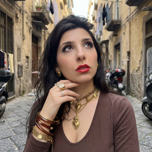 Collana WILD HEART – Girocollo in Acciaio Inox Oro con Cuori Sacri e Intreccio Leopardato